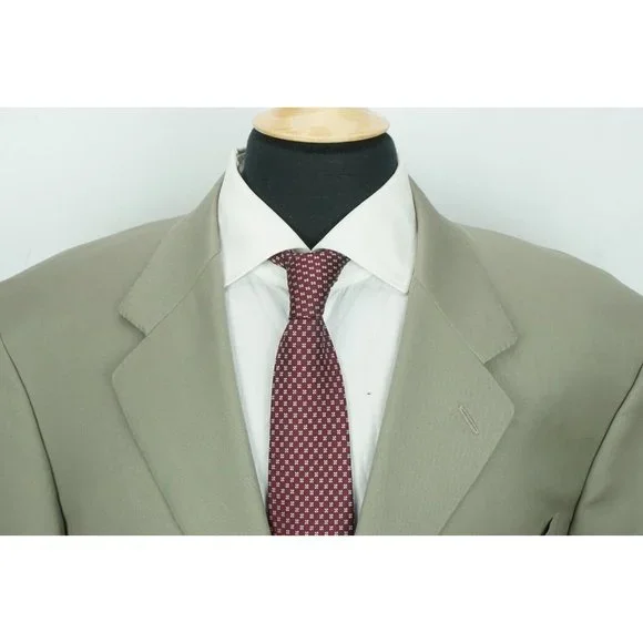 Canali Light Taupe Tan 100% Pure Wool 2 Pc Suit Jacket Pants Sz 48L